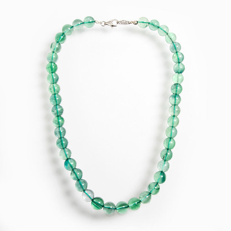 Collana girocollo in fluorite verde e chiusura argento 925 rodiato