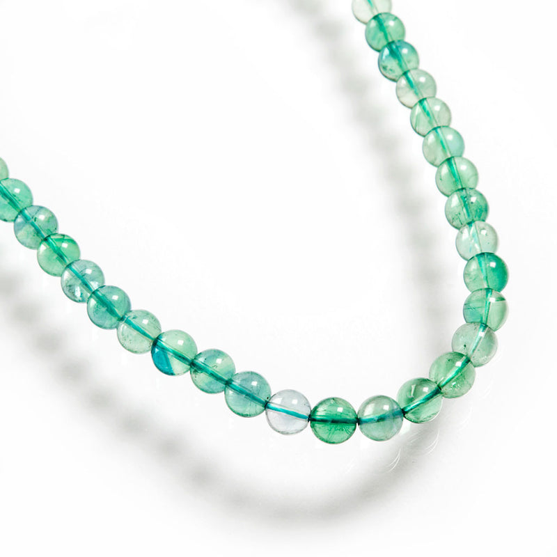 Collana girocollo in fluorite verde - azzurra e chiusura in argento 925 rodiato