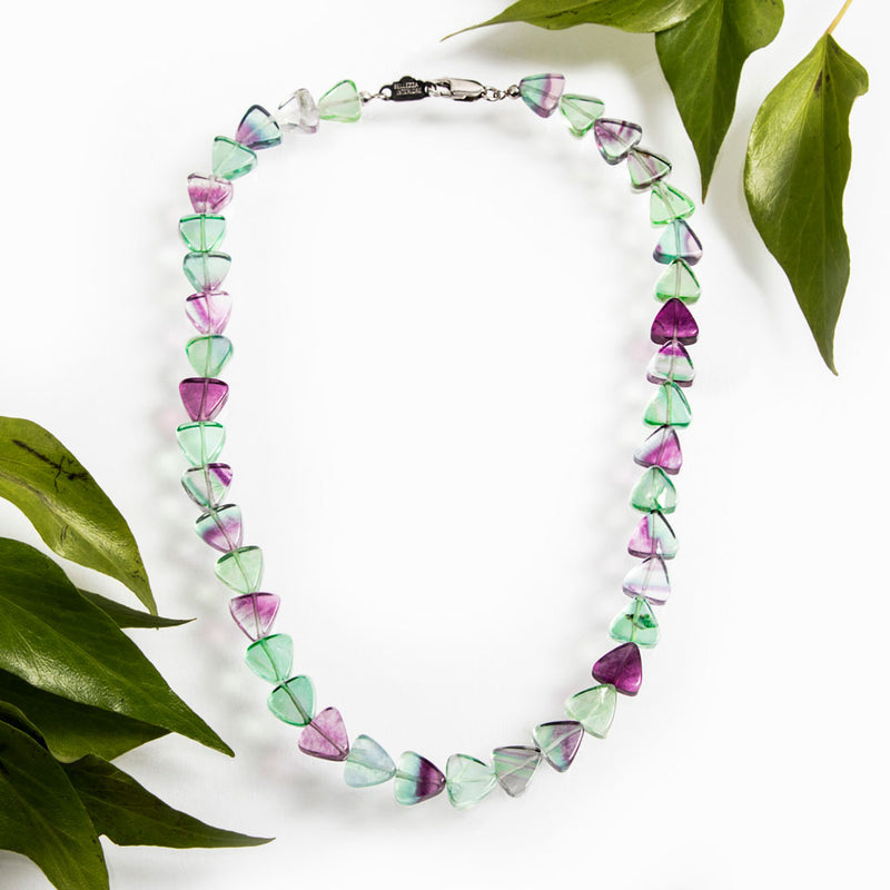 Collana girocollo fluorite multicolor e argento 925 rodiato