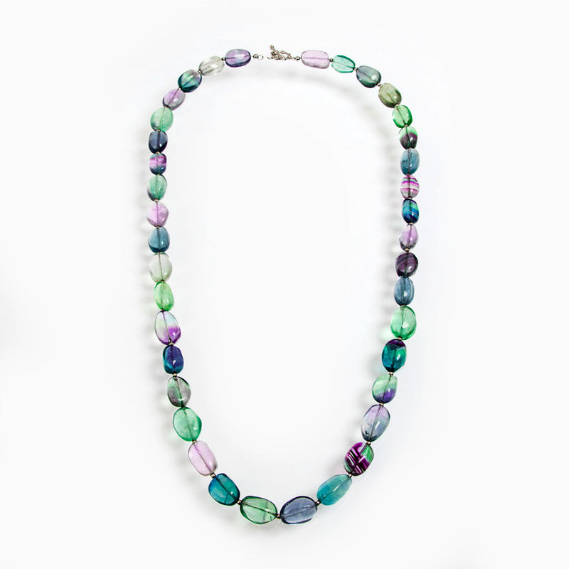 Lunghissima collana in fluorite Multicolor e argento 925 rodiato