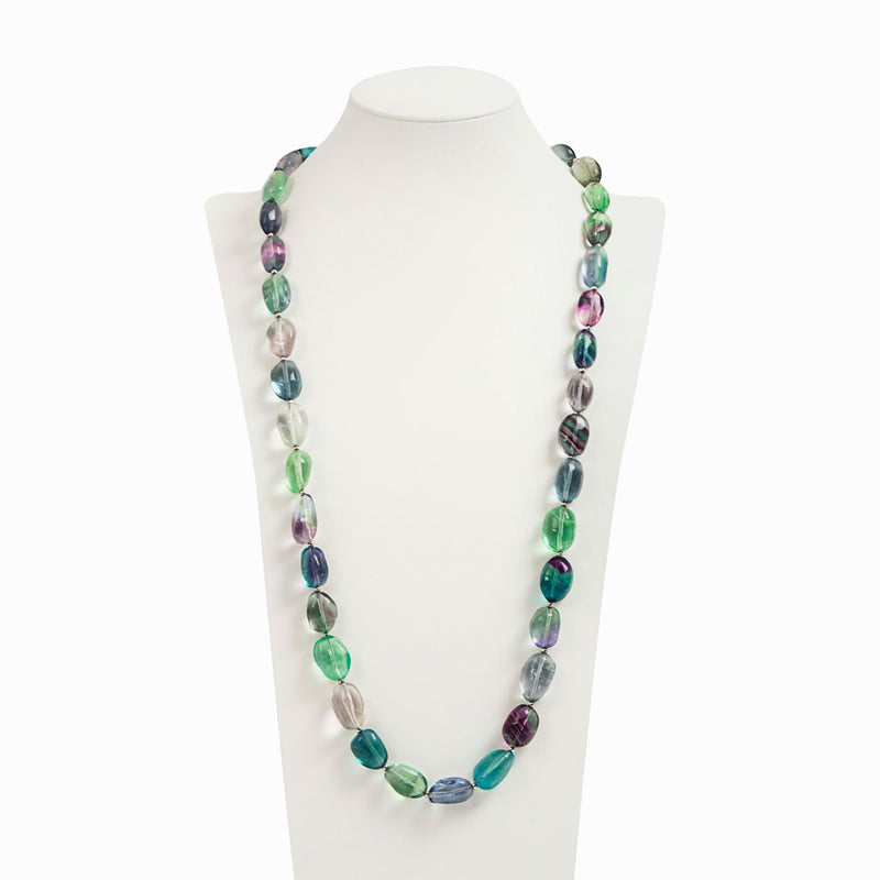 Lunghissima collana in fluorite Multicolor e argento 925 rodiato