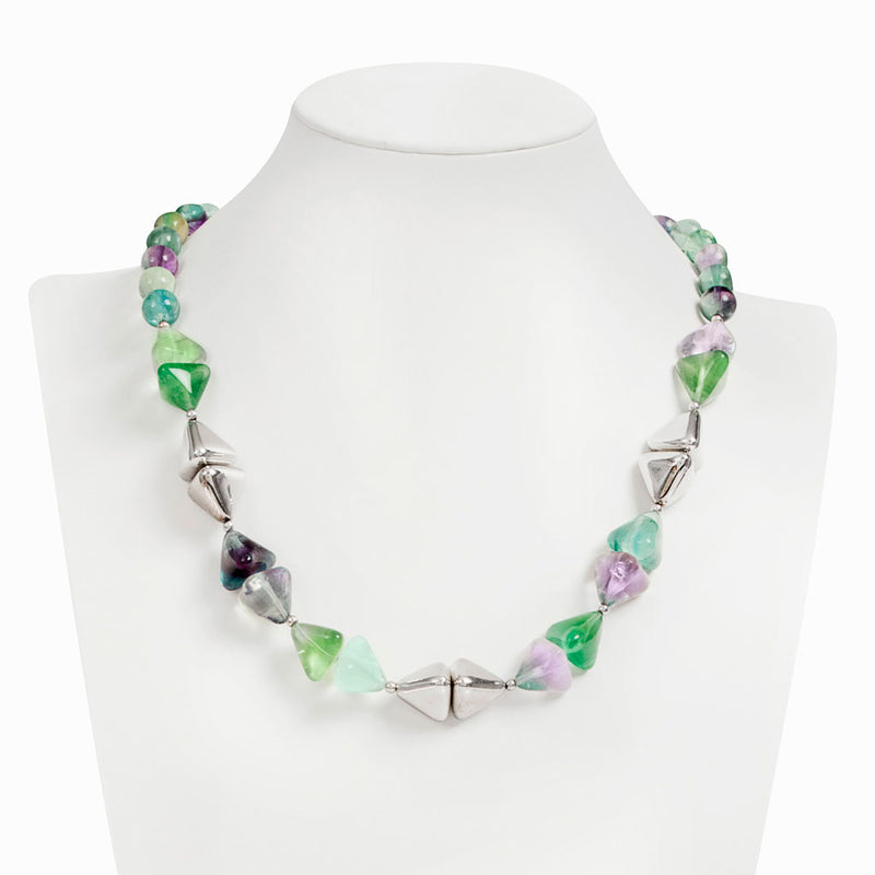 Collana con piramidi di fluorite Multicolor e argento 925 rodiato