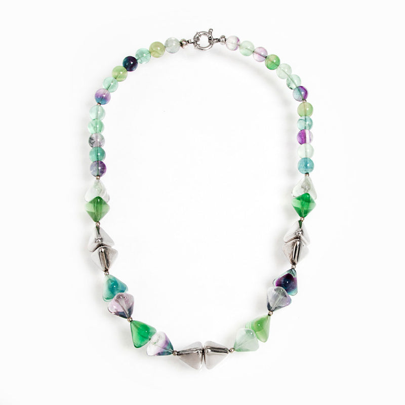 Collana con piramidi di fluorite Multicolor e argento 925 rodiato