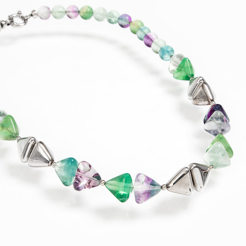 Collana con piramidi di fluorite Multicolor e argento 925 rodiato