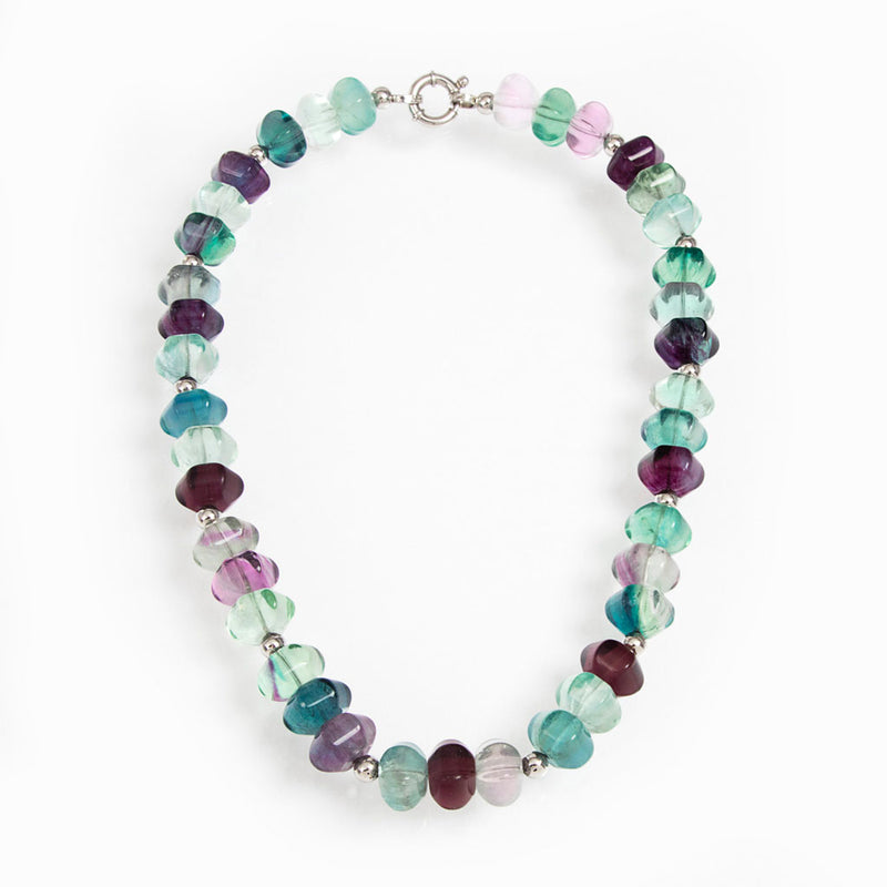 Collana in fluorite Multicolor esagonale e argento 925 rodiato