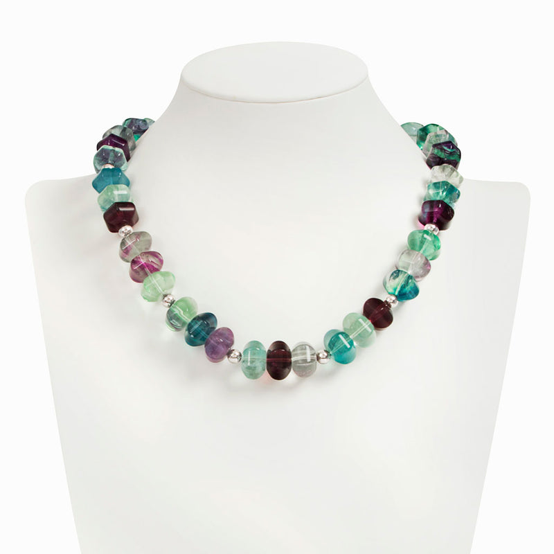 Collana in fluorite Multicolor esagonale e argento 925 rodiato