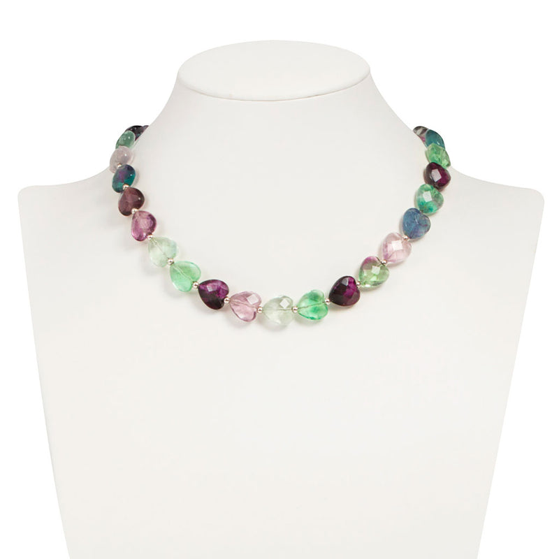 collana con cuori di fluorite Arcobaleno e argento 925 rodiato