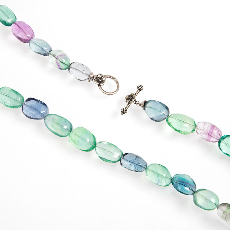 Lunghissima collana in fluorite Arcobaleno e argento 925 rodiato