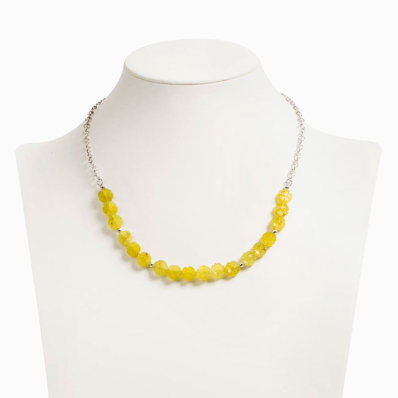 Collana girocollo fiori giada gialla naturale | catena argento 925  