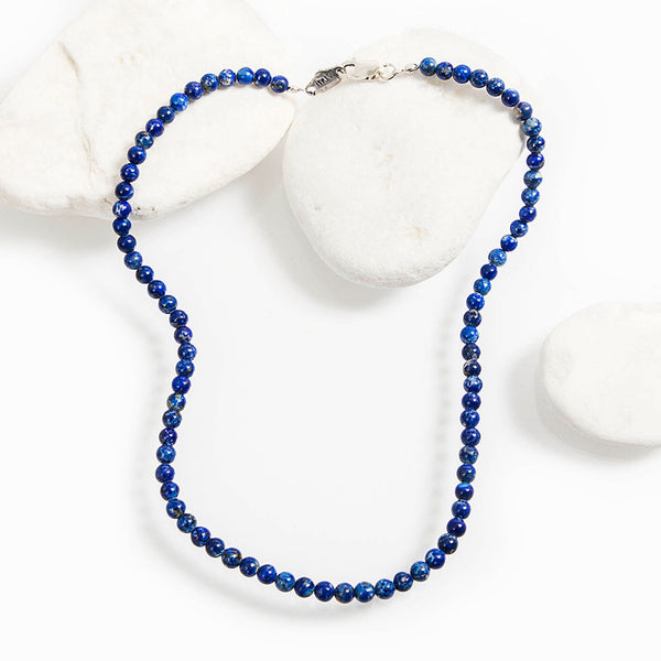Collana girocollo sfere di lapislazzuli blu | Chiusura argento 925 rodiato