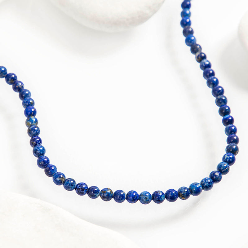 Collana unisex sfere di lapislazzuli blu | Chiusura argento 925 rodiato