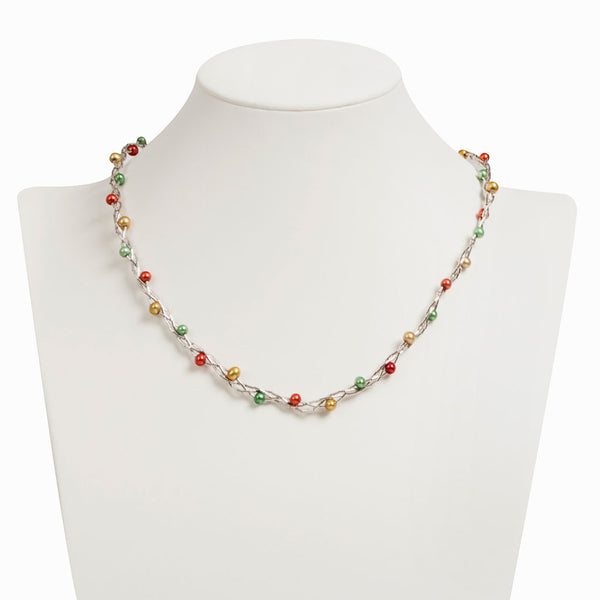Collana intrecciata argento | Perle coltivate multicolore