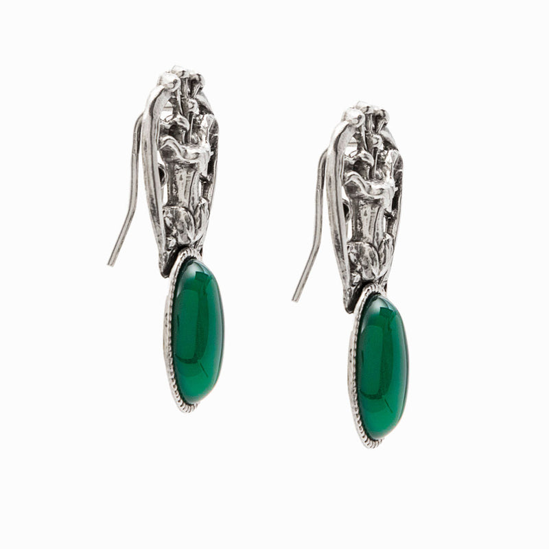 Orecchini in Stile Liberty in argento 925 brunito e agata verde