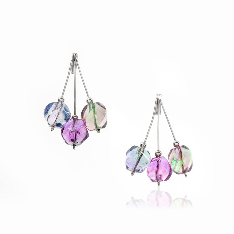 Orecchini a grappolo in fluorite Multicolor e argento 925 rodiato