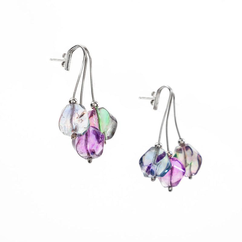 Orecchini a grappolo in fluorite Multicolor e argento 925 rodiato