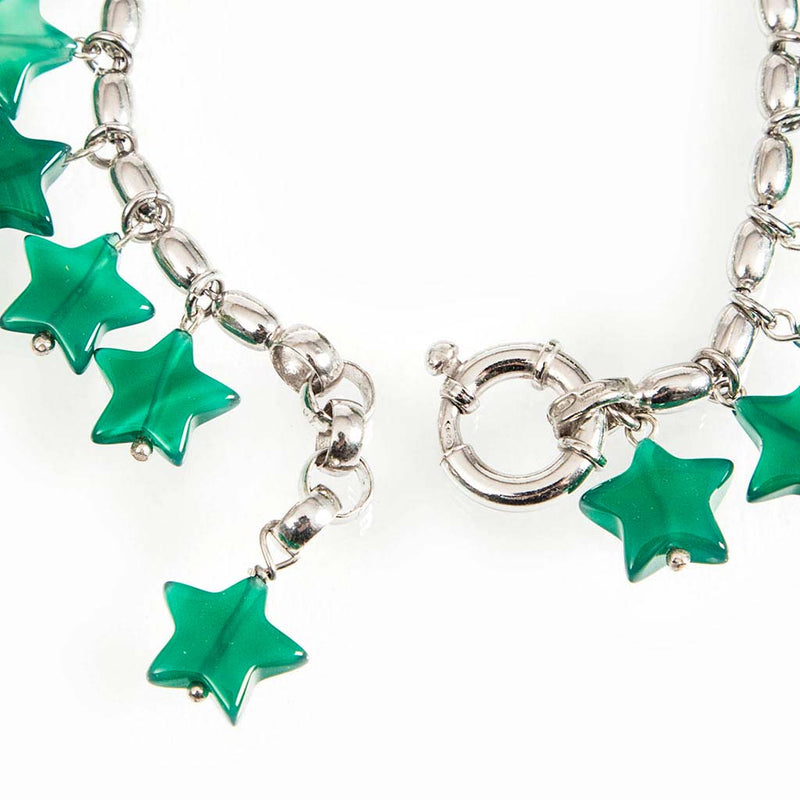 bracciale con catena in argento 925 e stelle pendenti in agata verde  