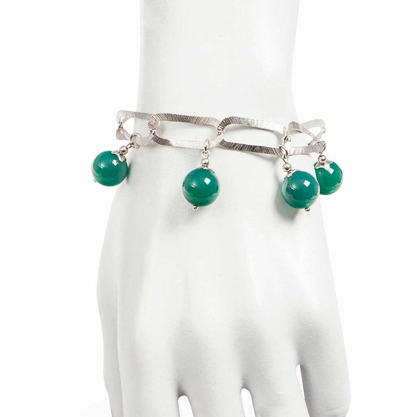 Bracciale a catena in argento 925 rodiato e pendenti di agata verde