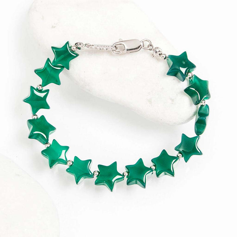 braccialetto con stelle di agata verde e sferette di argento 925 rodiato