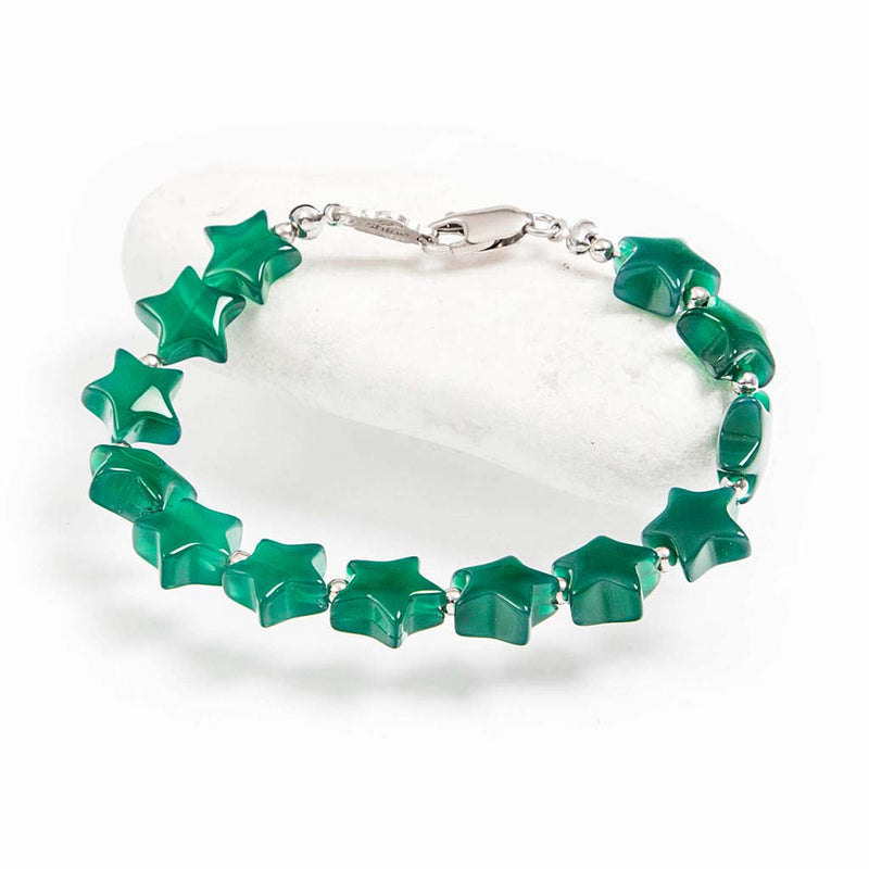 braccialetto con stelle di agata verde e argento 925 rodiato
