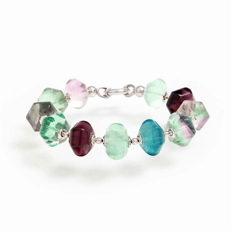 Bracciale in argento 925 rodiato e fluorite rainbow esagonale