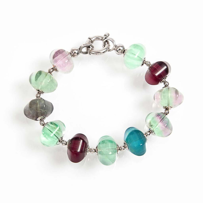 Bracciale in argento 925 rodiato e fluorite rainbow esagonale