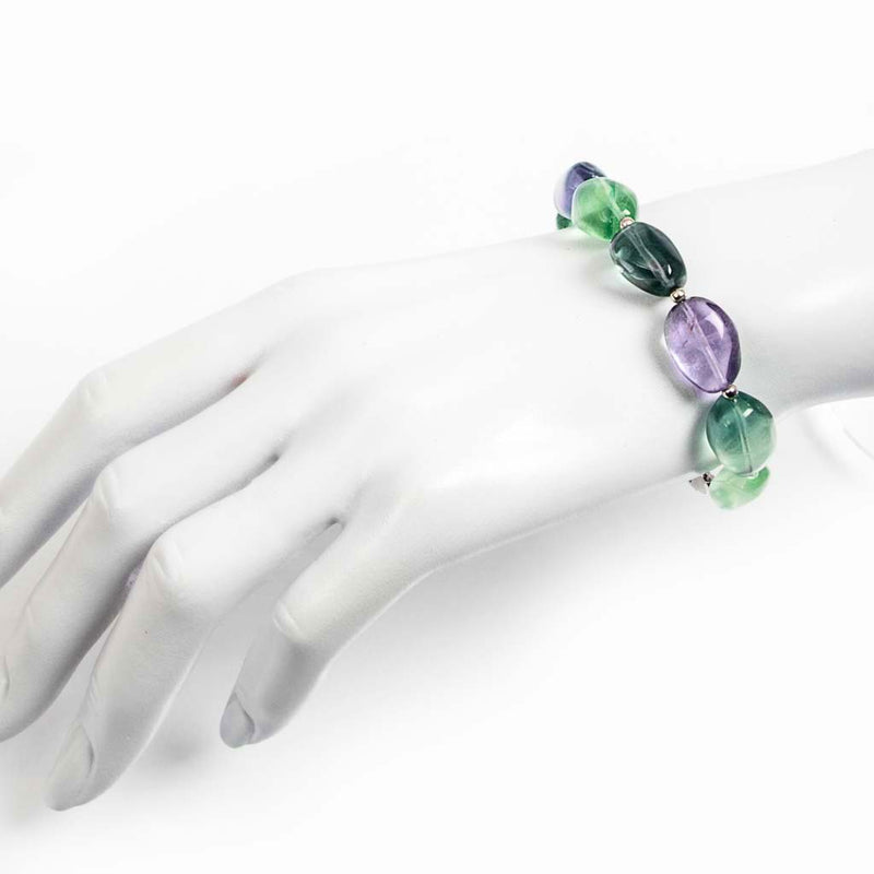 Bracciale con pietre in fluorite multicolor e argento 925 rodiato