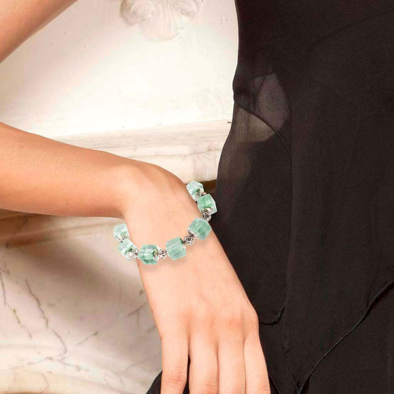 Bracciale con sfere traforate di argento 925 e cubi di fluorite verde trasparente