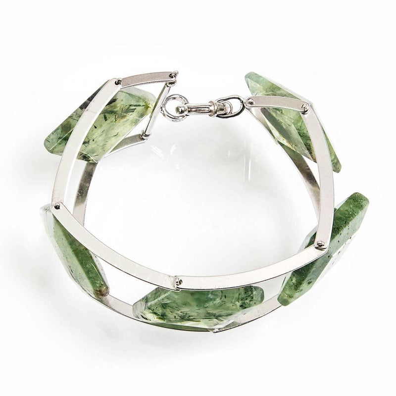 Bracciale snodato in argento 925 rodiato e Prehnite - quarzo verde