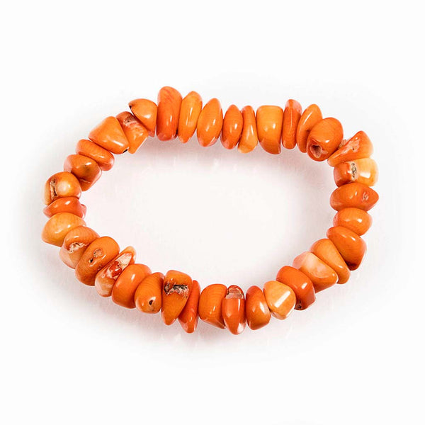  Bracciale elastico con elementi naturali di corallo bambù color arancio